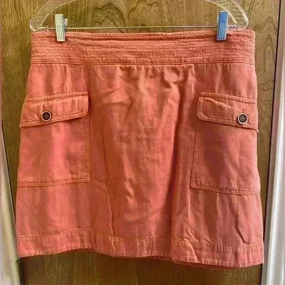 Anthropologie Button Pocket Skirt with Back Zipper in Salmon Pink Size 14 - Picture 1 of 7